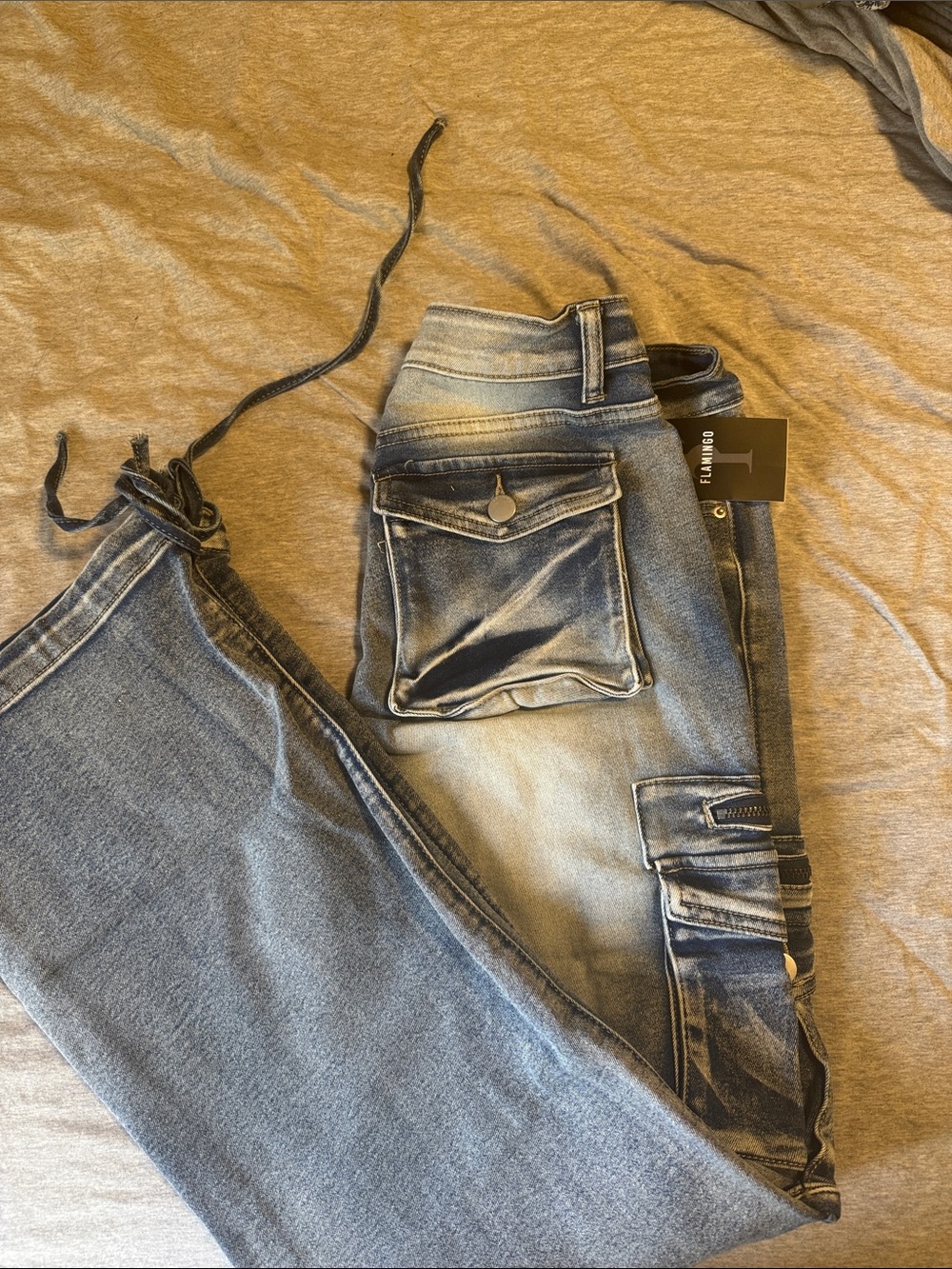 Flaunt Cargo Pocket Washed Blue Jeans